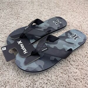 Hurley Layback Flip Flops Sandals Gray Camo Men 13 Beach Pool Comfort Slides NWT